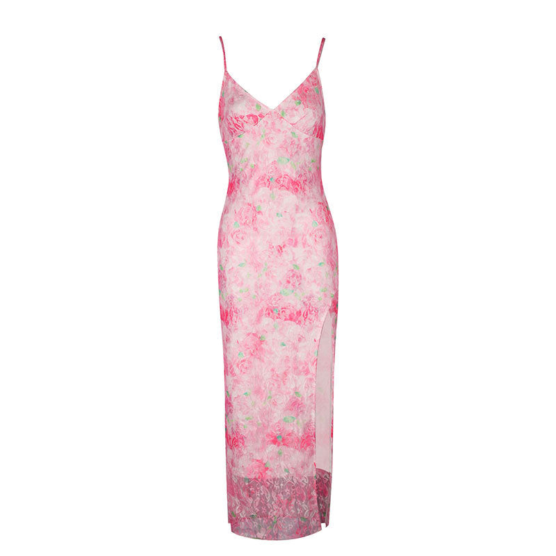 Damen elegantes Maxikleid mit floralem Muster und seitlichem Schlitz Echo Archiv