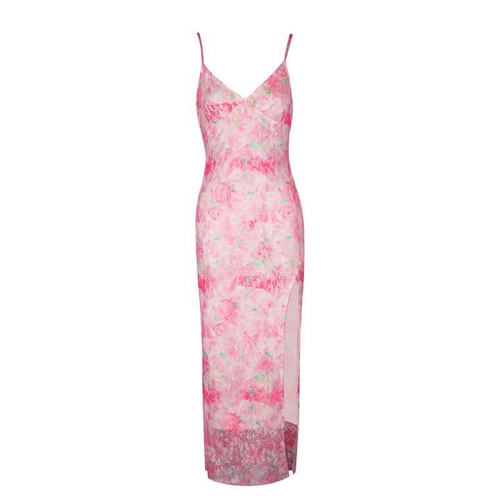 Damen elegantes Maxikleid mit floralem Muster und seitlichem Schlitz Echo Archiv