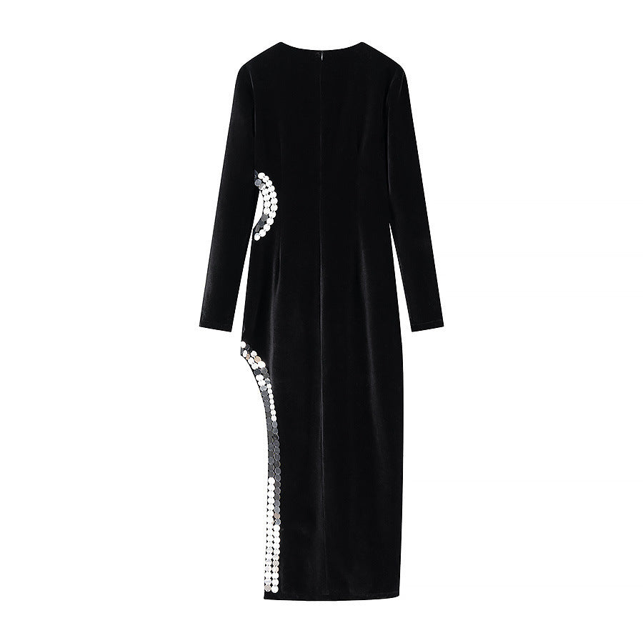 Damen Samt-Maxikleid mit seitlichem Pailletten-Detail Echo Archiv