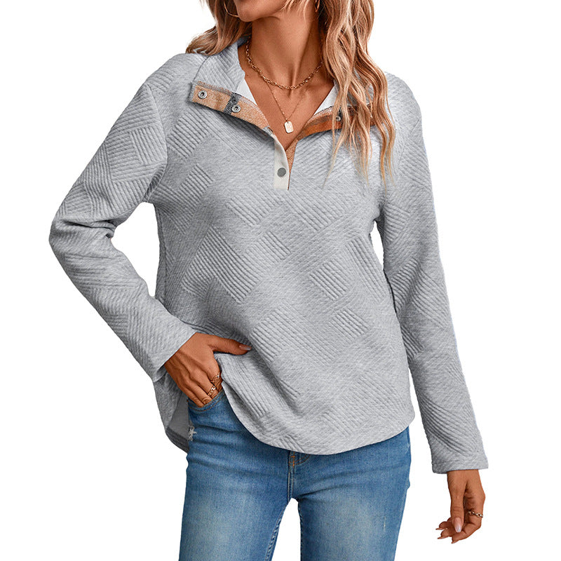 Damen Quilted-Textur Sweatshirt mit Halbkragen und Druckknopfleiste Echoarchiv