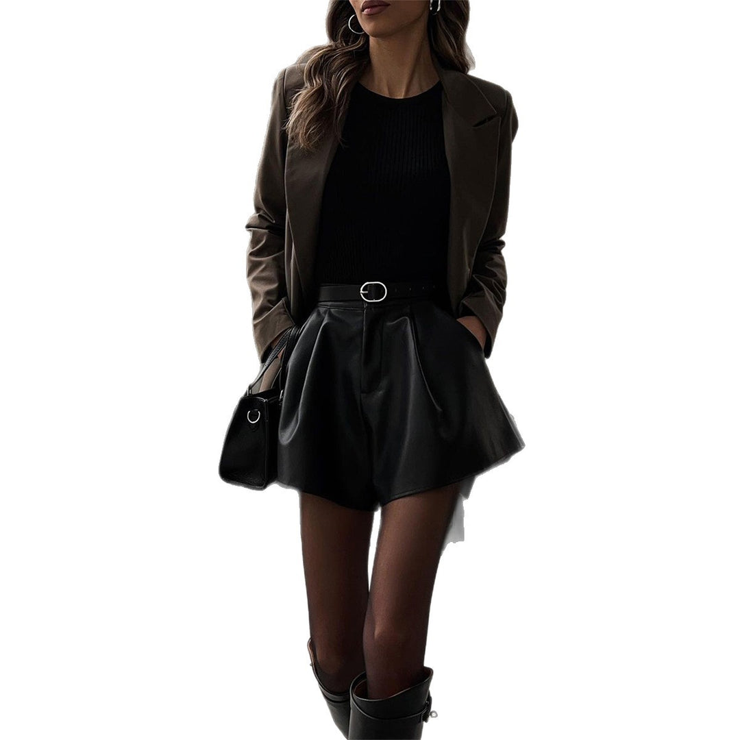 Damen Modische Kunstleder Shorts im Rockstil mit hohem Bund Echo Archiv