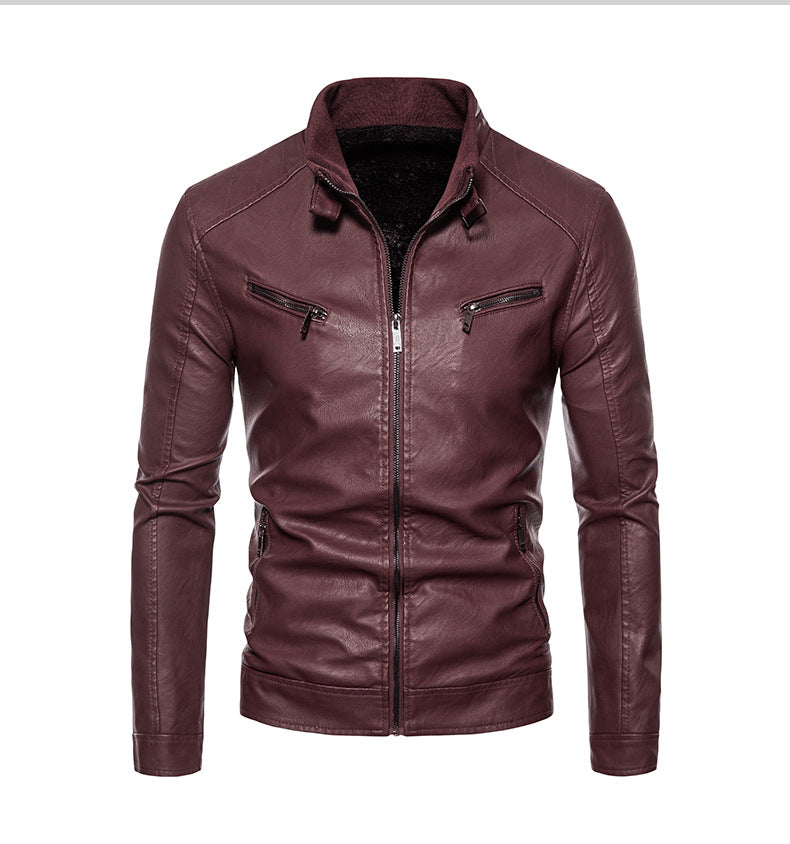 Herren Lederjacke mit modernem Stehkragen und innovativen Reißverschlusstaschen Echoarchiv