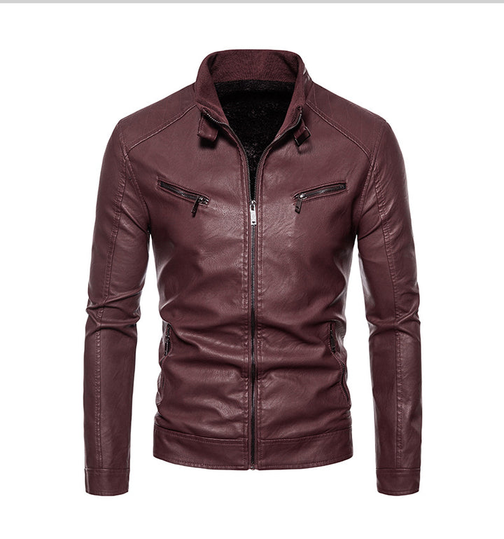 Herren Lederjacke mit modernem Stehkragen und innovativen Reißverschlusstaschen Echoarchiv