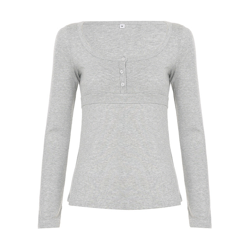 Damen nan tailliertes Still-Longsleeve mit Knopfleiste, Unterbrustnaht und elastischem Jersey Echo Archiv
