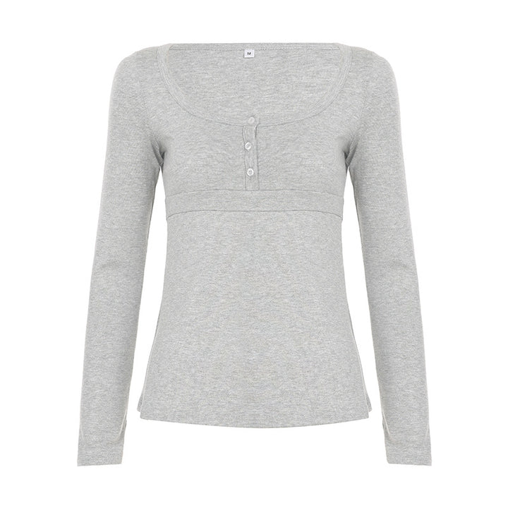 Damen nan tailliertes Still-Longsleeve mit Knopfleiste, Unterbrustnaht und elastischem Jersey Echo Archiv