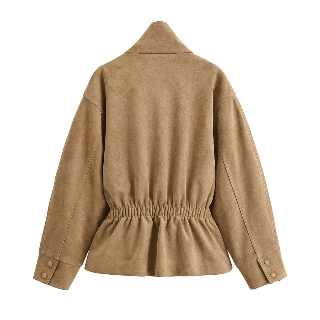 Damen Kurzjacke in Wildleder-Optik mit Stehkragen und Bindegürtel Echo Archiv