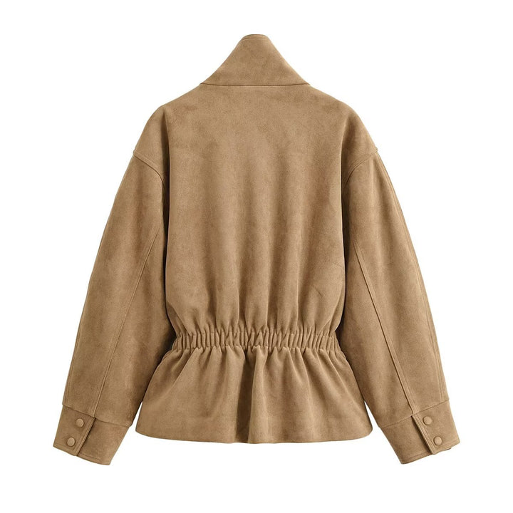 Damen Kurzjacke in Wildleder-Optik mit Stehkragen und Bindegürtel Echo Archiv