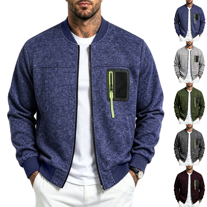 Herren Strick-Bomberjacke mit funktionaler Brusttasche und Reißverschluss – Brevano