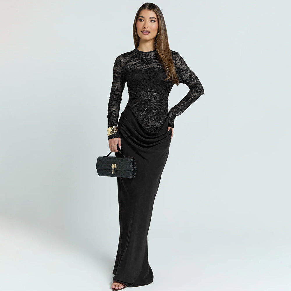 Damen Elegantes Spitzenmaxikleid mit taillierter Silhouette Echo Archiv