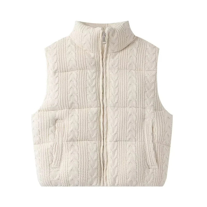 Damen nan gesteppte Strickweste mit Zopfmuster, Stehkragen und Reißverschluss Echo Archiv