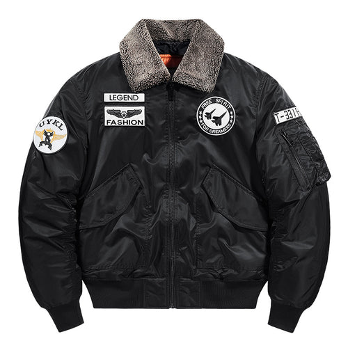 Herren -isolierte Pilot-Aviator-Bomberjacke mit Kunstschaffellkragen, Patches, Applikationen und einer Utility-Tasche am Ärmel Echo Archiv