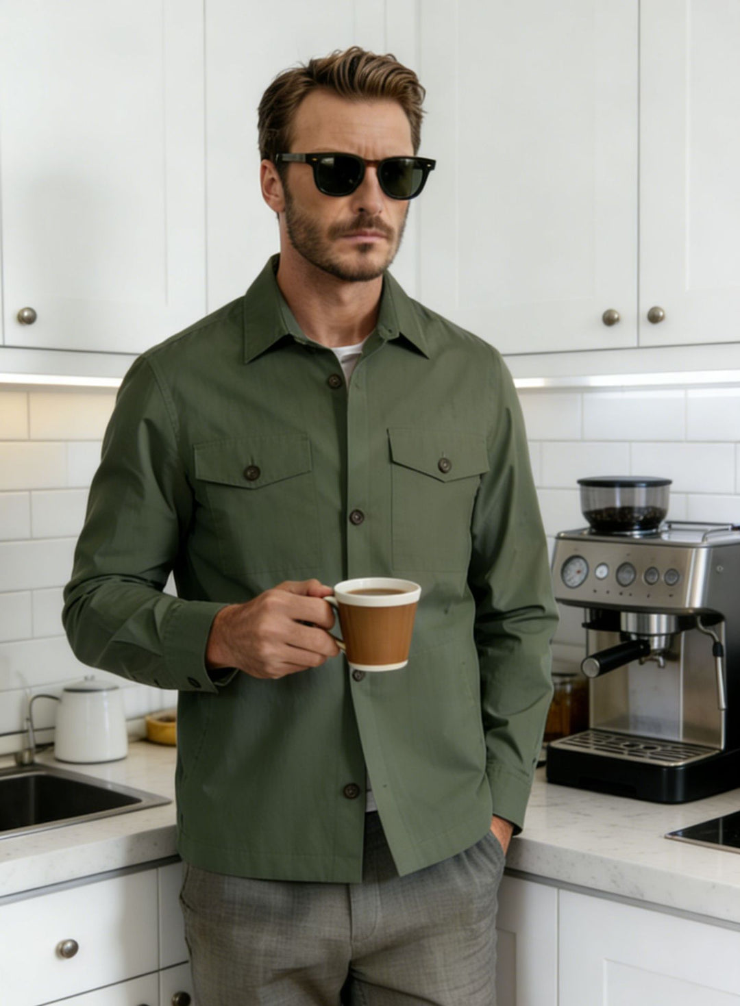 Herren Overshirt-Hemdjacke mit Pattentaschen und klassischem Hemdkragen Echoarchiv