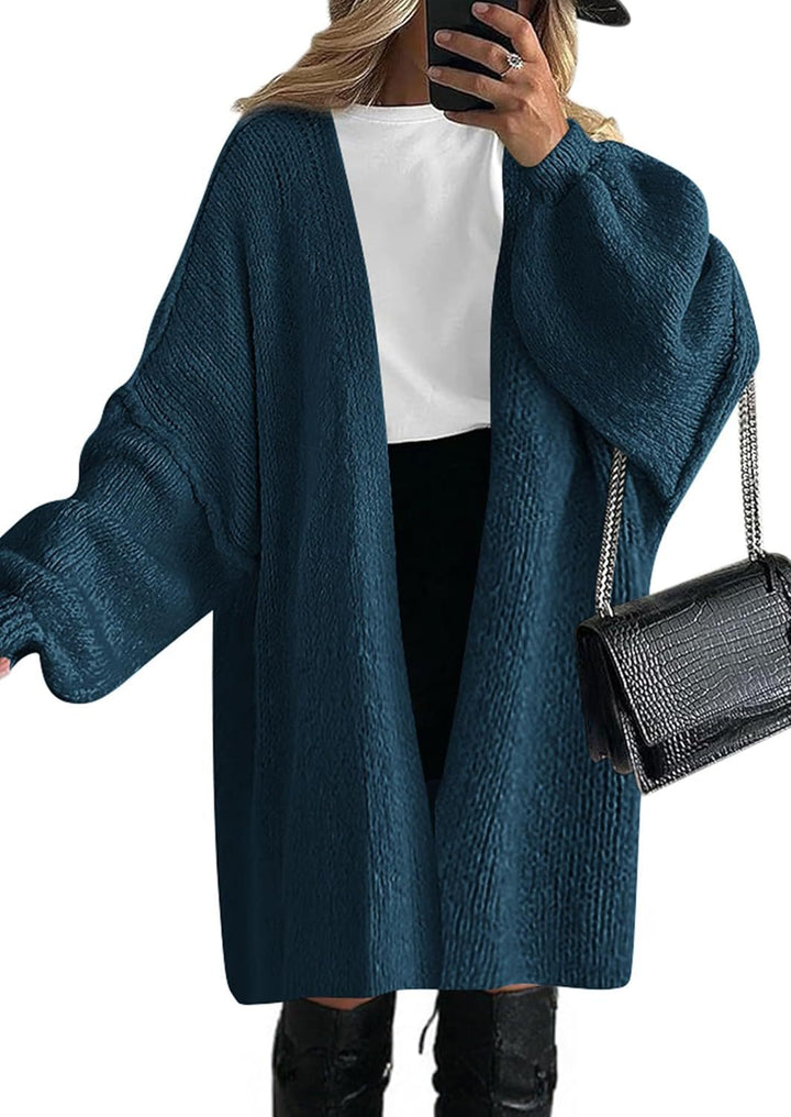 Damen Oversize Strickcardigan mit weiten Ballonärmeln und offener Front Echoarchiv