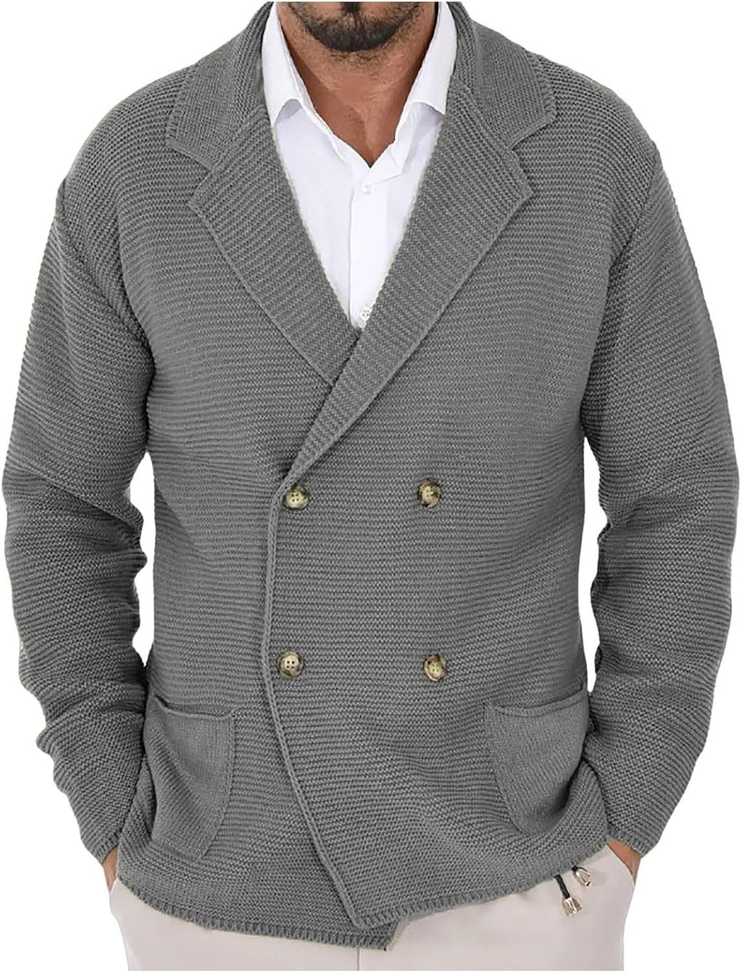 Herren modischer Strickblazer mit doppelter Knopfleiste und Taschen Echoarchiv