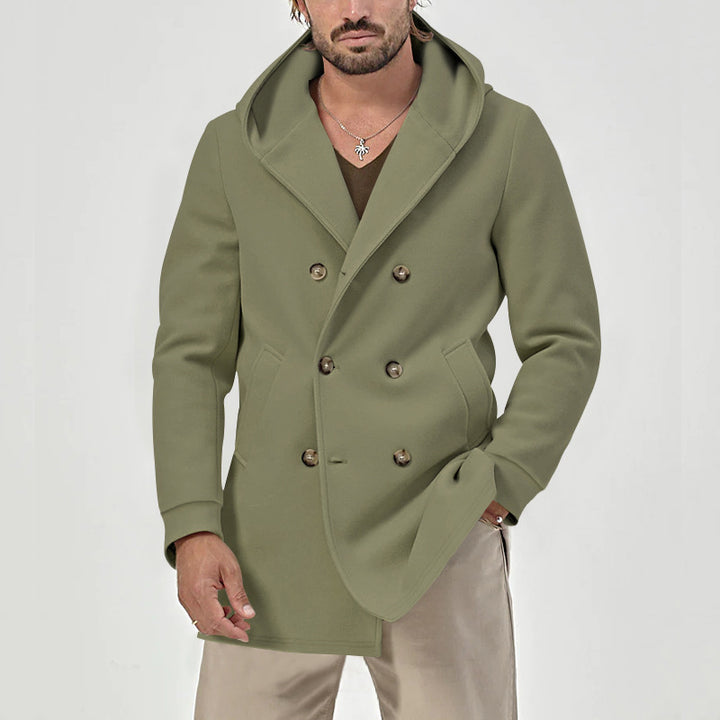 Herren modische Winterjacke mit doppelter Knopfreihe und Kapuze Echoarchiv