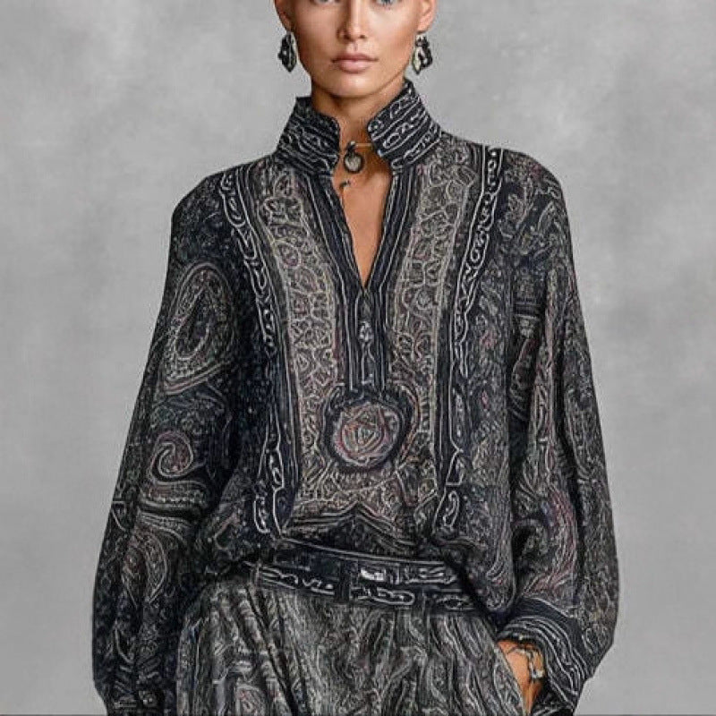 Damen Fließendes Boho-Zweiteiler-Set mit weiter Tunika und Haremshose im Paisley-Design Echo Archiv