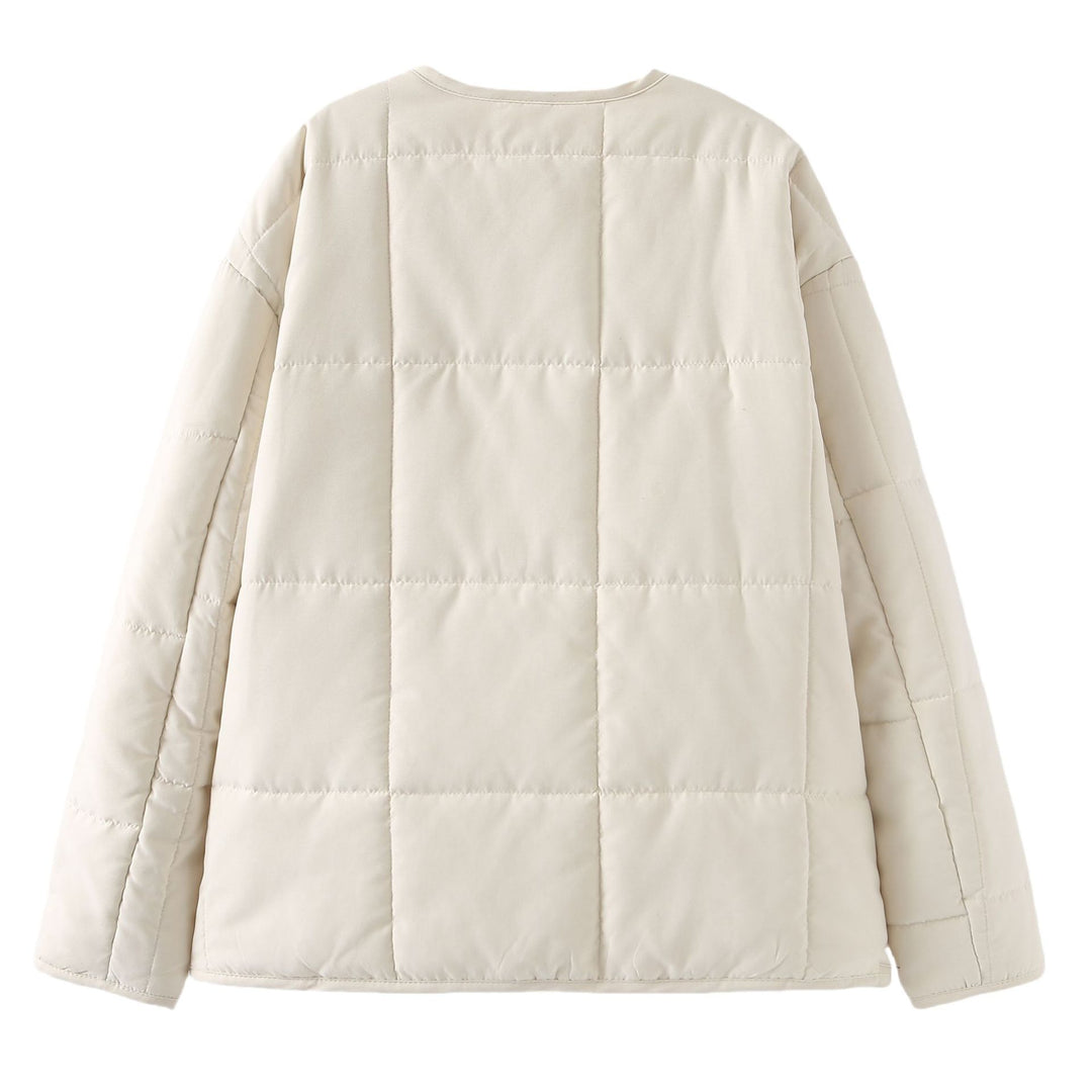 Damen gesteppte Kurzjacke mit Rundhalsausschnitt, großen Pattentaschen und leichter Thermofütterung – Célinea