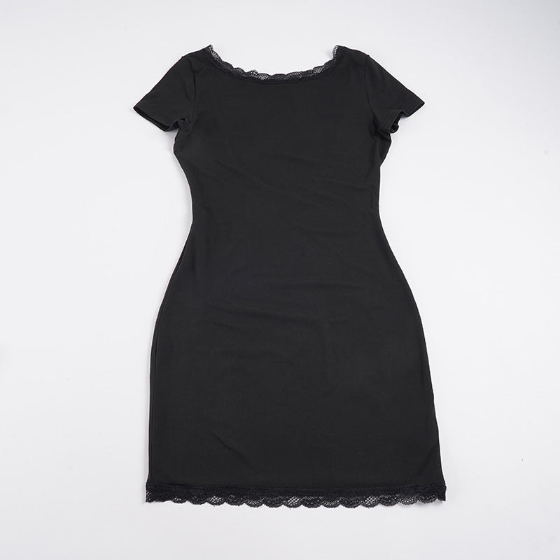Damen Schickes Kurzarmkleid mit Spitzenbordüre Echo Archiv