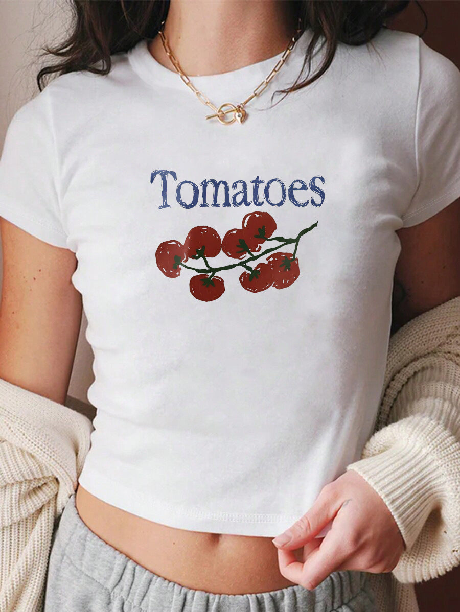 Damen Crop-T-Shirt mit kreativem Tomatenmotiv Echo Archiv