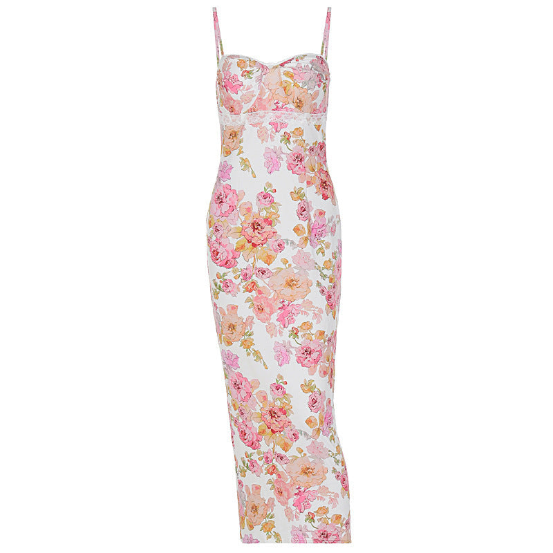 Damen Blütenmaxikleid mit verstellbaren Trägern und figurbetontem Schnitt Echo Archiv