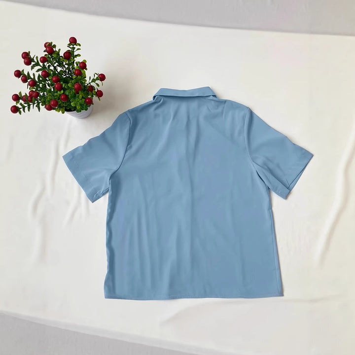 Damen lässige Kurzarmbluse aus leichtem Material mit Brusttasche Echo Archiv