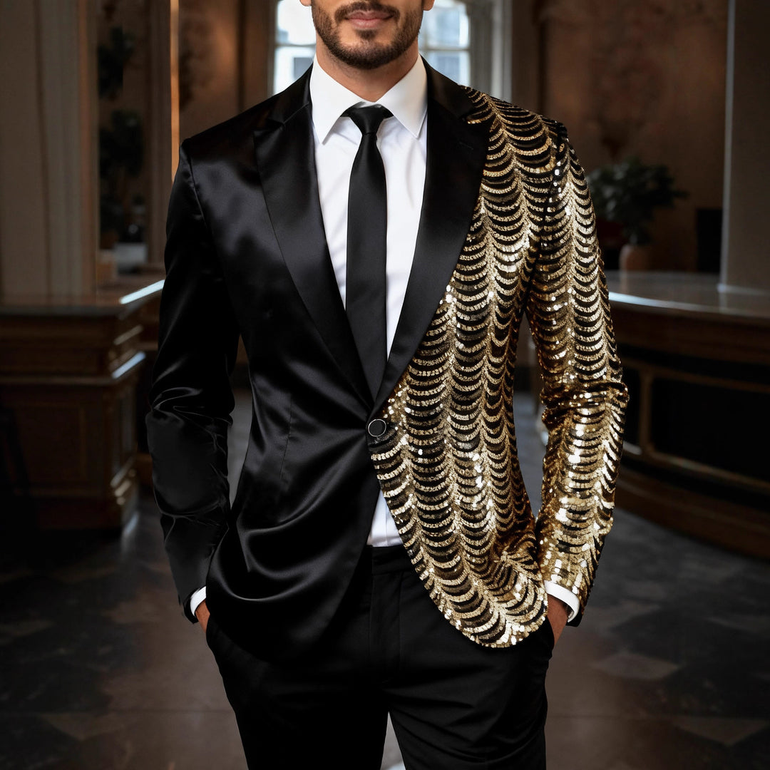 Herren eleganter Glitzerblazer mit asymmetrischem Design Echoarchiv