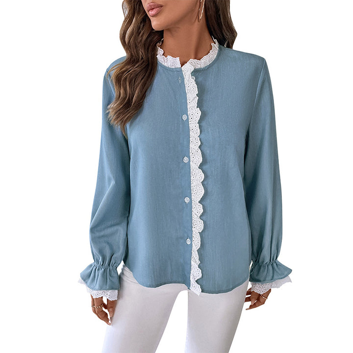 Damen Romantische Bluse mit Häkelspitzen-Besatz und Ballonärmeln – Élovi