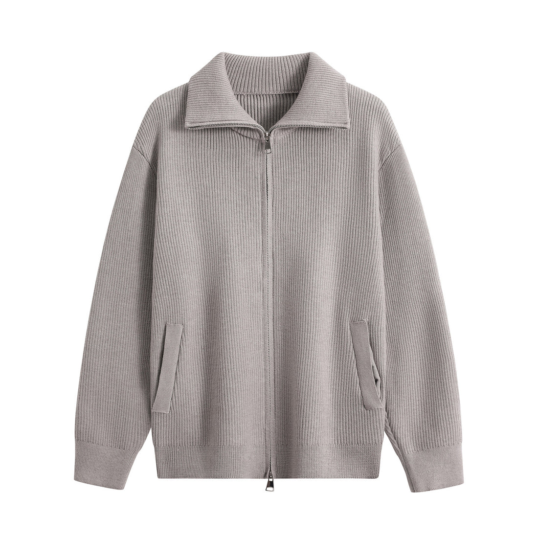 Herren Strick-Zipjacke mit Stehkragen, gerippter Struktur und Oversized-Schnitt Echoarchiv