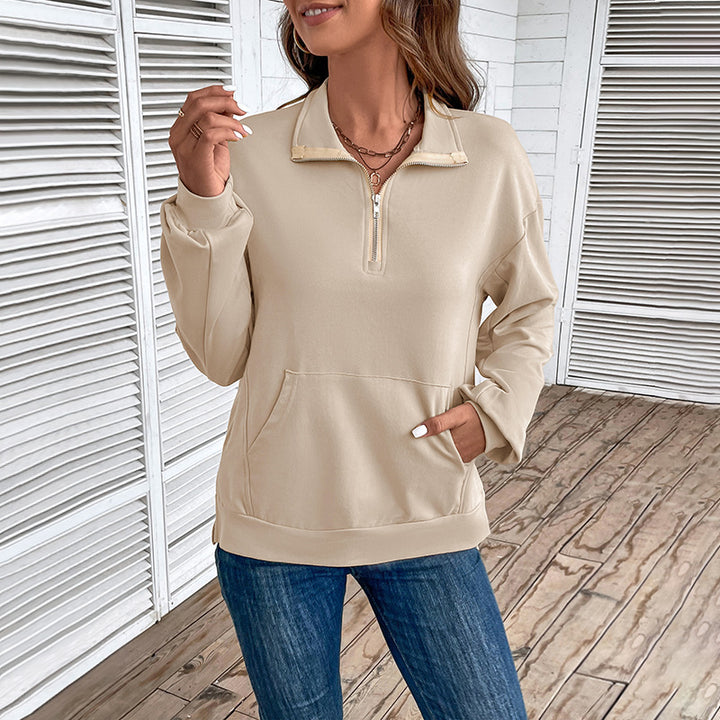 Damen Leichtes Halbzip-Sweatshirt im Relaxed-Fit mit Kängurutasche und Stehkragen Echoarchiv