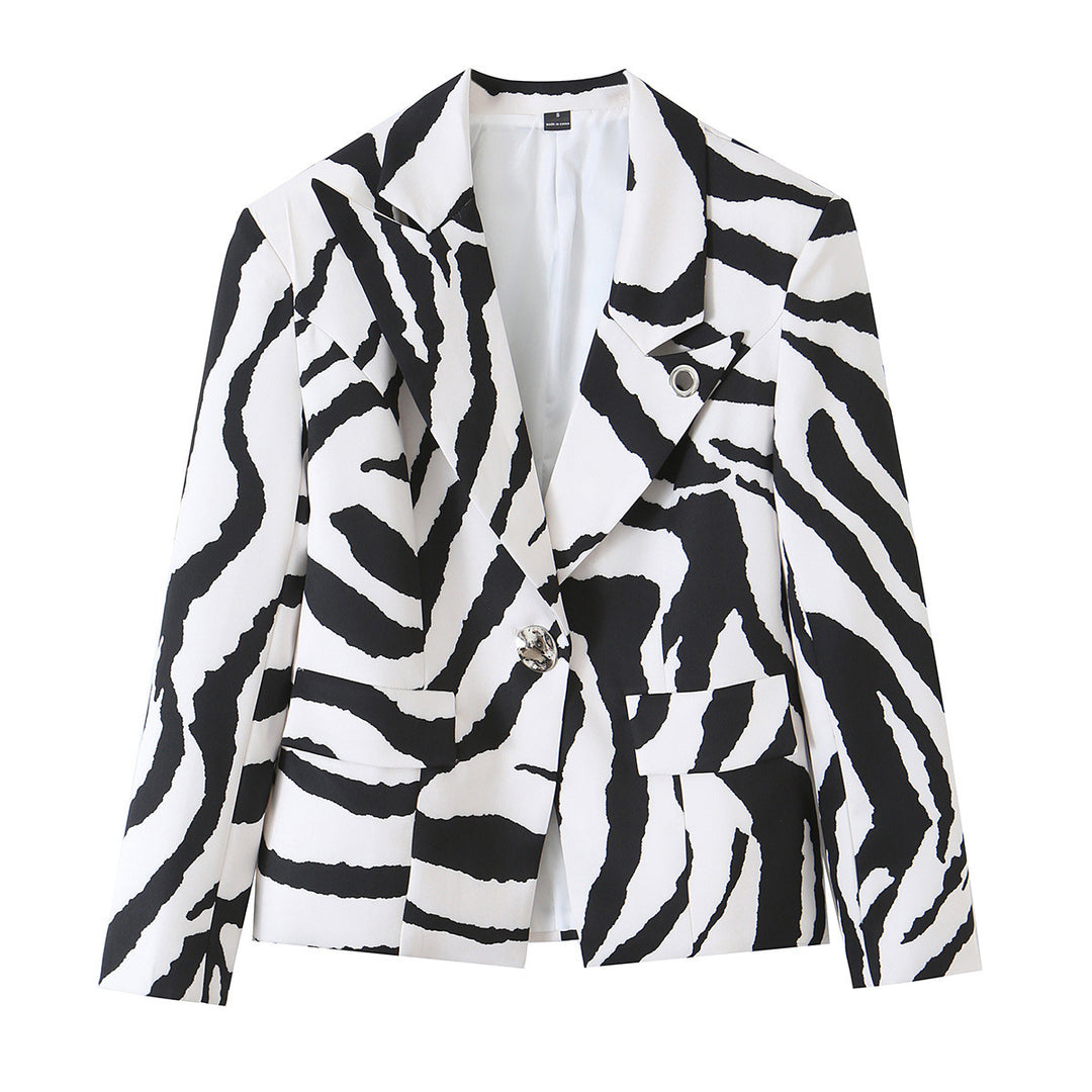 Damen Statement-Zebra-Blazer mit Reverskragen und taillierter Silhouette Echo Archiv
