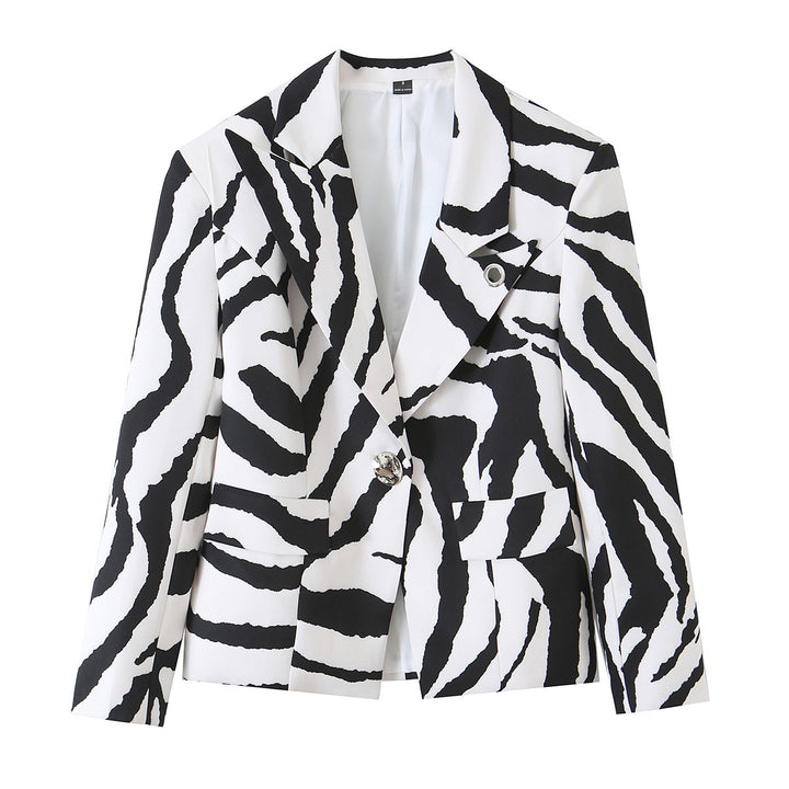 Damen Statement-Zebra-Blazer mit Reverskragen und taillierter Silhouette Echo Archiv