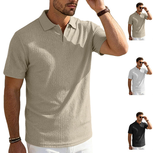 Herren nan elegantes Kurzarm-Polo aus strukturierter Micro-Jacquard-Baumwollmischung mit formstabilem Hemdkragen Echo Archiv