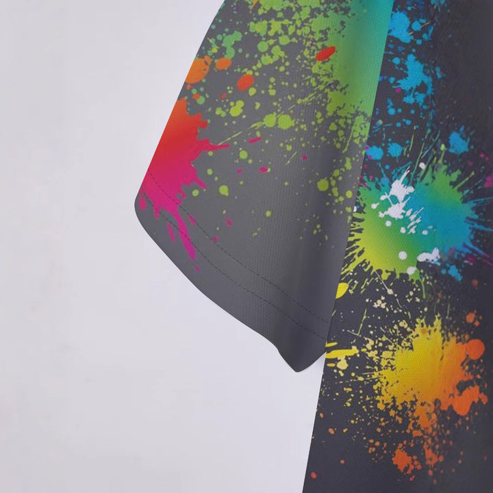 Herren Poloshirt mit kreativem Farbklecks-Druck und modernem Schnitt Echoarchiv