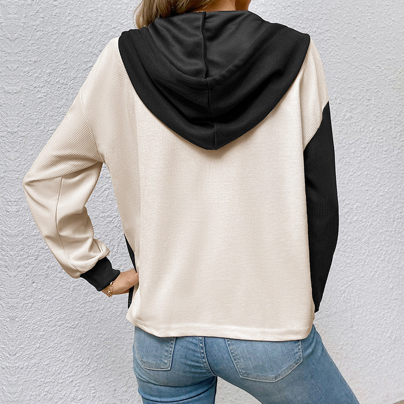 Damen Lässiges Hoodie-Oberteil mit Knopfleiste und Farbblock-Design Echo Archiv
