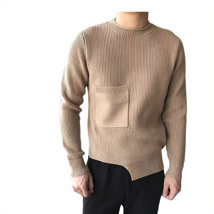 Herren Grobgerippter Rundhalspullover mit aufgesetzter Brusttasche Echoarchiv