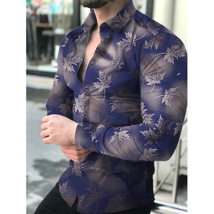 Herren Elegantes Langarmhemd mit modernem Blattmuster Echoarchiv