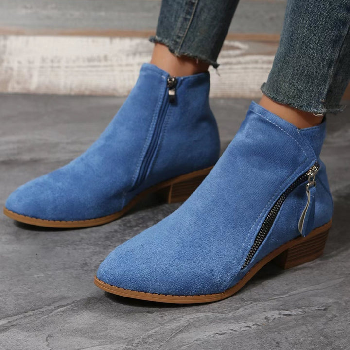 Damen nan klassische knöchelhohe Microvelours-Stiefelette mit seitlichem Reißverschluss und niedrigem Blockabsatz Echo Archiv