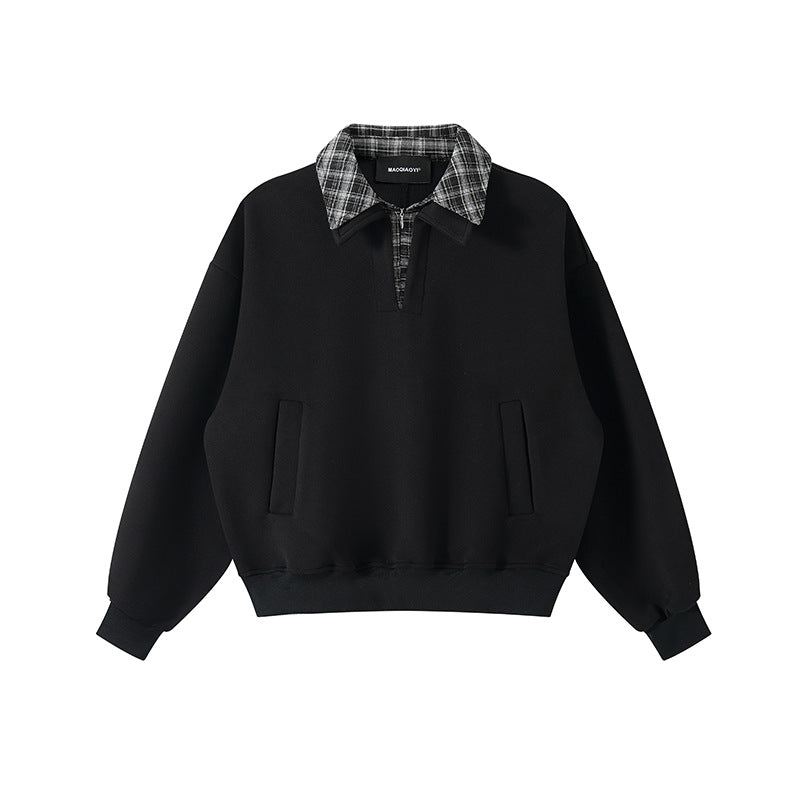Unisex Lagenlook-Sweatshirt mit eingenähtem Karokragen und seitlichen Einschubtaschen Echoarchiv