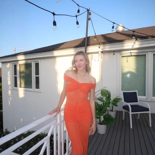 Damen Off-Shoulder Maxikleid mit raffinierten Drapierungen Echo Archiv