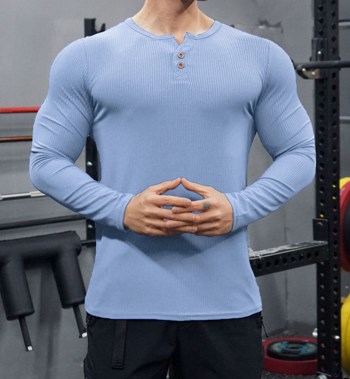 Herren Langarm Henley-Shirt mit strukturiertem Rippdesign Echoarchiv