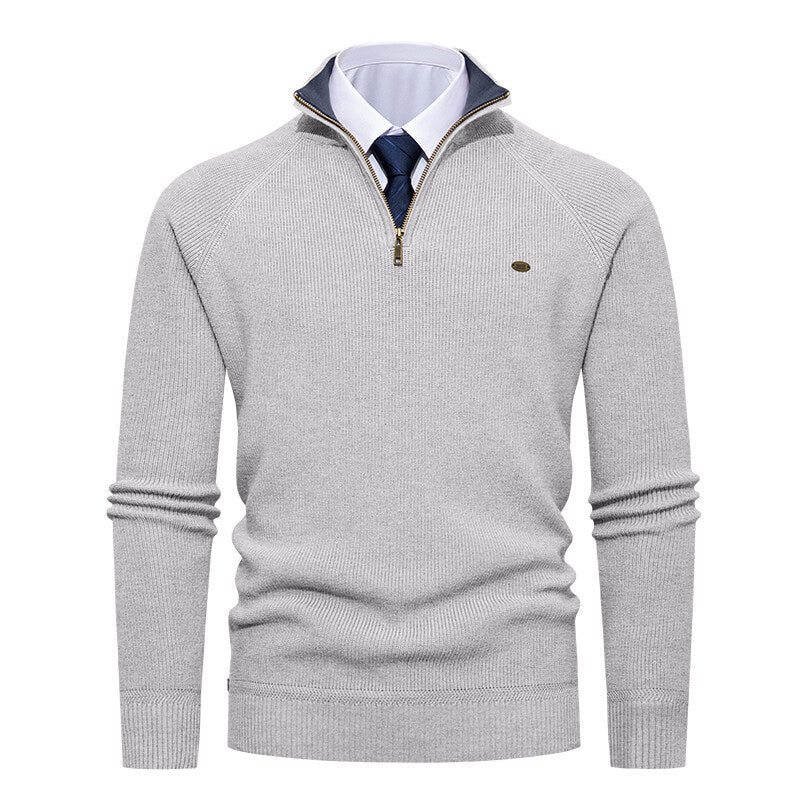 Herren eleganter Strickpullover mit Stehkragen und Reißverschluss Echoarchiv