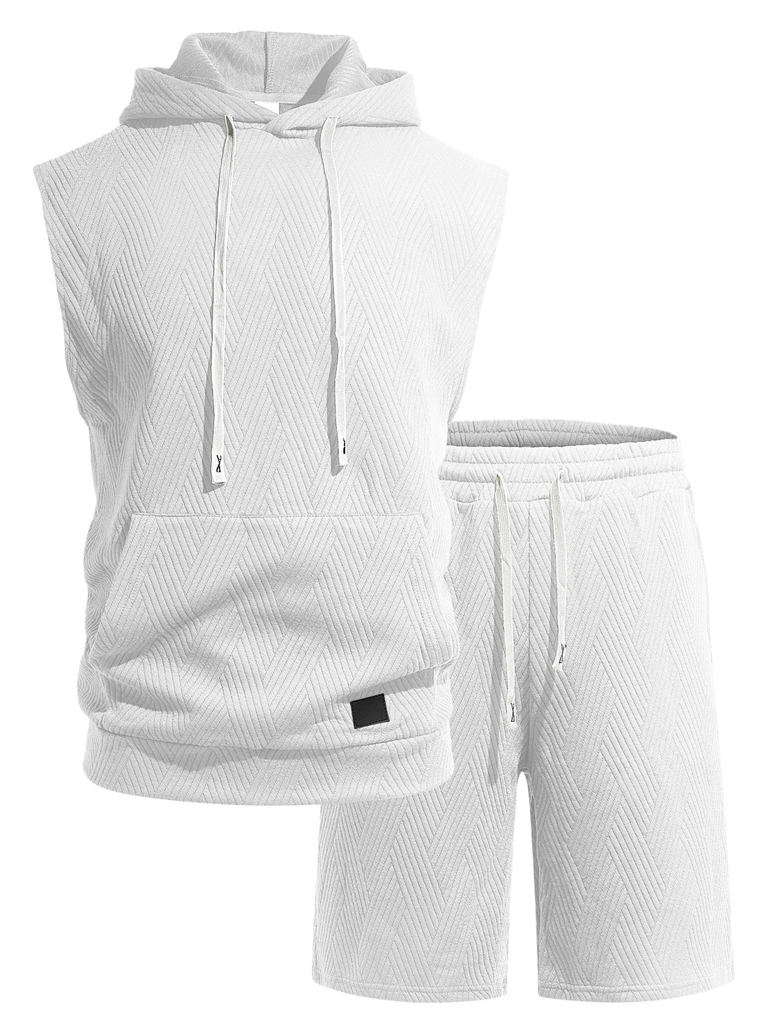 Herren ärmelloses Kapuzen-Lounge-Set aus strukturierter Baumwollmischung mit Kängurutasche und elastischer Freizeithose – Marzano