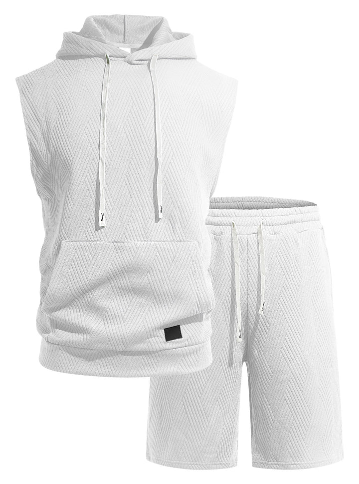 Herren nan ärmelloses Kapuzen-Lounge-Set aus strukturierter Baumwollmischung mit Kängurutasche und elastischer Freizeithose Echo Archiv