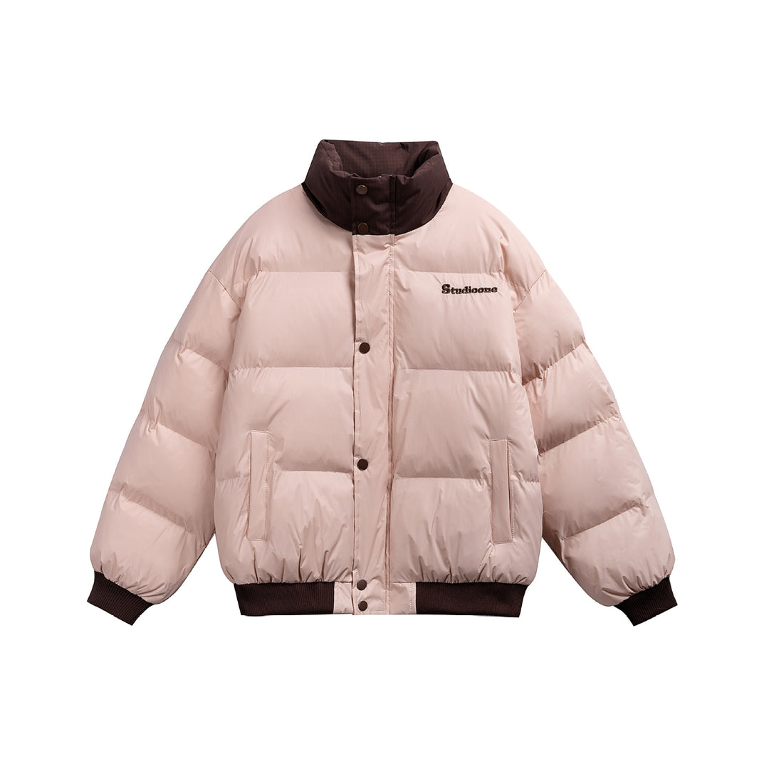 Unisex Kurz geschnittener ultraleichter Daunenoptik‑Puffer mit hohem Stehkragen und Rippbund Echoarchiv
