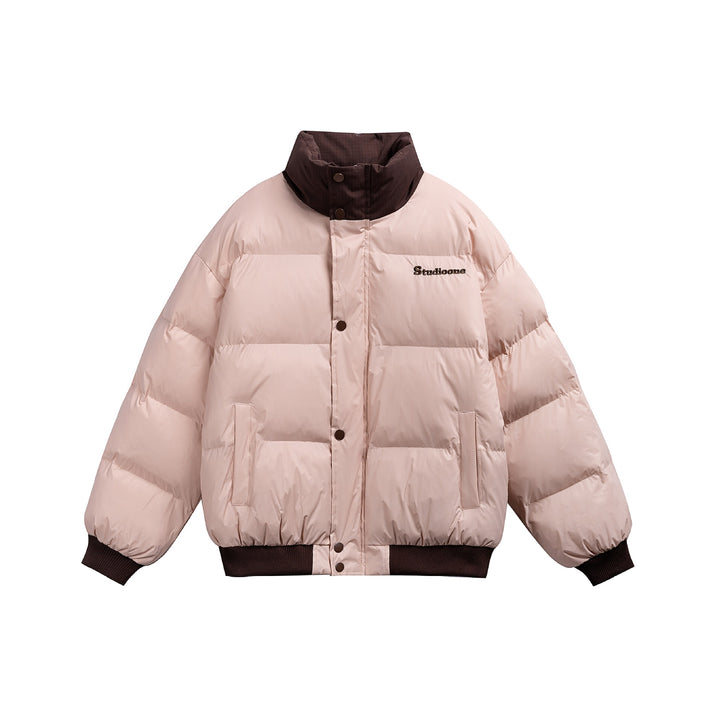 Unisex Kurz geschnittener ultraleichter Daunenoptik‑Puffer mit hohem Stehkragen und Rippbund Echoarchiv