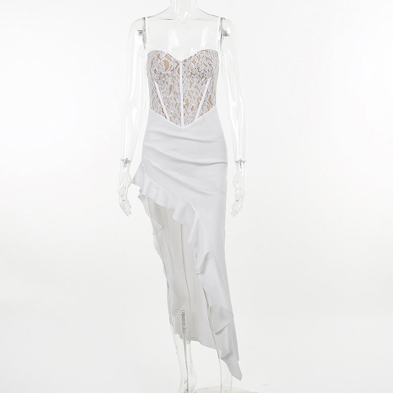 Damen Elegantes Abendkleid mit Spitzenoberteil und asymmetrischem Saum Echo Archiv