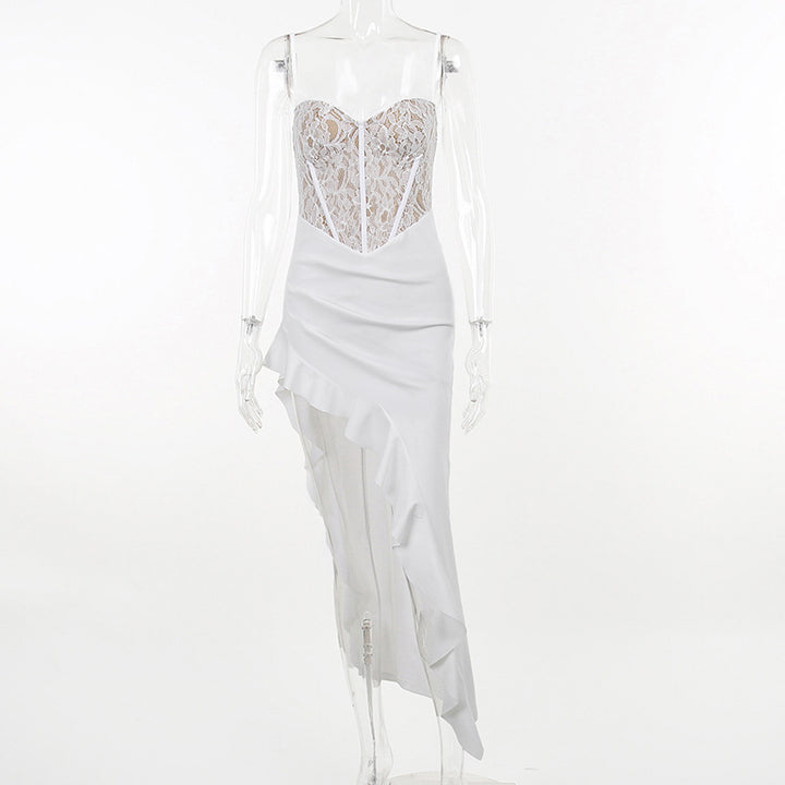 Damen Elegantes Abendkleid mit Spitzenoberteil und asymmetrischem Saum Echo Archiv