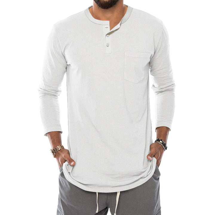 Herren Langarm-Henley-Shirt mit bequemen Knopfdetails und praktischer Brusttasche Echoarchiv