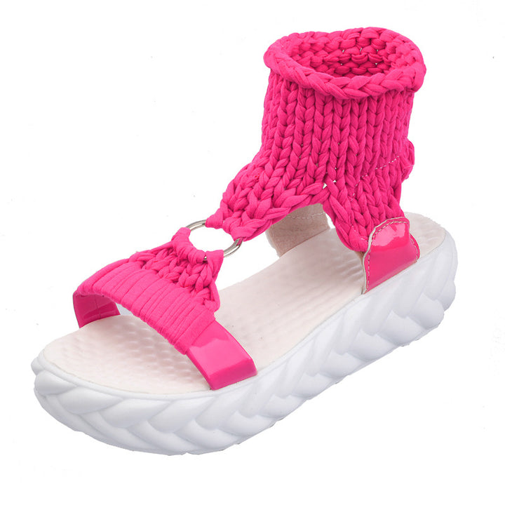 Damen nan handgewebte geflochtene Plateau-Sandalen mit ergonomischer Polstersohle Echo Archiv