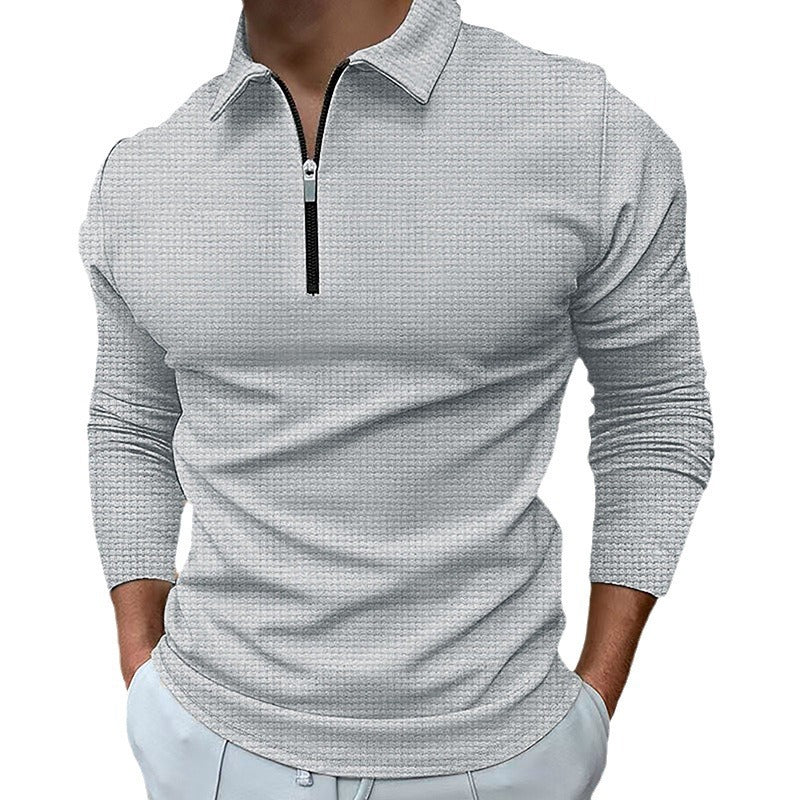Herren nan langärmeliges Poloshirt mit Kentkragen, kurzem Frontzip und feiner Waffelstruktur Echo Archiv